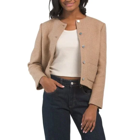 Theory セオリー Holiday Tweed PKT Crop JKT Theory Women's Tweed Crop Jacket, Ivory Multi at Amazon